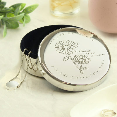 Personalised April Birth Flower Round Trinket Box