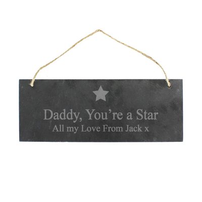 Personalised Star Motif Hanging Slate Plaque