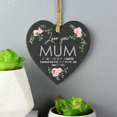 Personalised Abstract Rose Printed Slate Heart Decoration