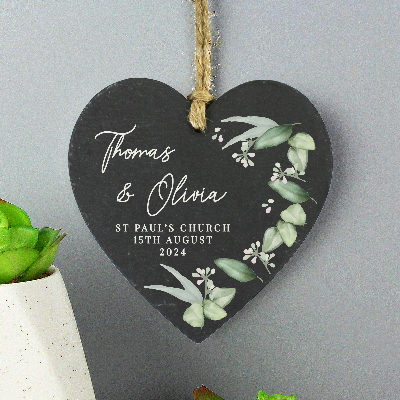 Personalised Botanical Slate Heart Decoration