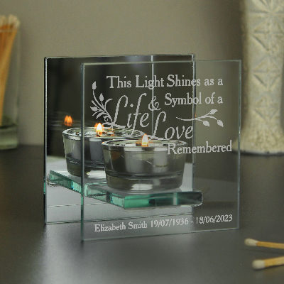 Personalised Life & Love Mirrored Glass Tea Light Candle Holder