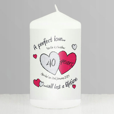 Personalised A Perfect Love Ruby Anniversary Pillar Candle