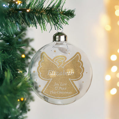Personalised Gold Angel Name Only Glass Bauble