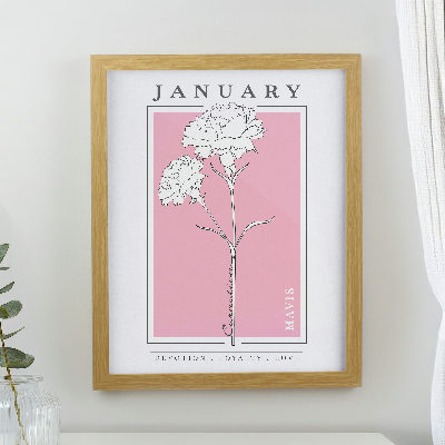 Personalised Birth Flower Oak Poster Frame