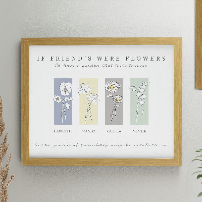Personalised Birth Flower Family of 4 Oak Framed Print