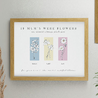 Personalised Birth Flower Family of 3 Oak Framed Print