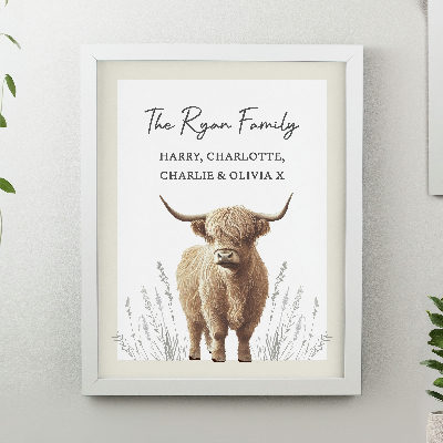 Personalised Highland Cow White Poster Frame