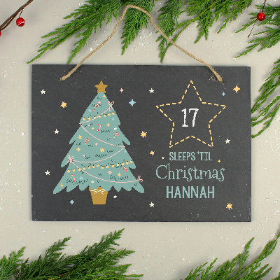 Personalised Christmas Chalk Countdown Hanging Large Slate Sign