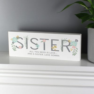 Personalised Floral Sister Wooden Mantel Decoration