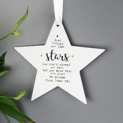 Personalised Good Friends Wooden Star Decoration